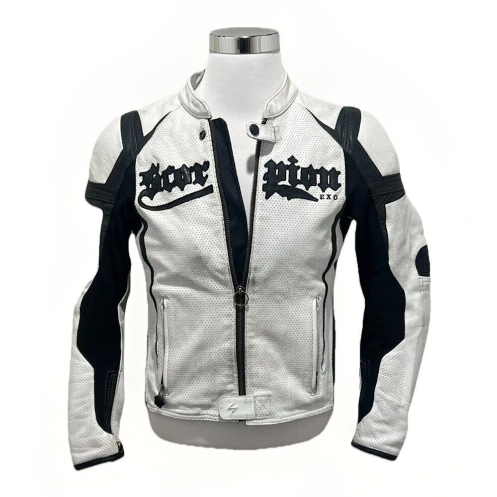 The Igala NYC  90s Scorpion Leather Moto Jacket - White Size Mens Small